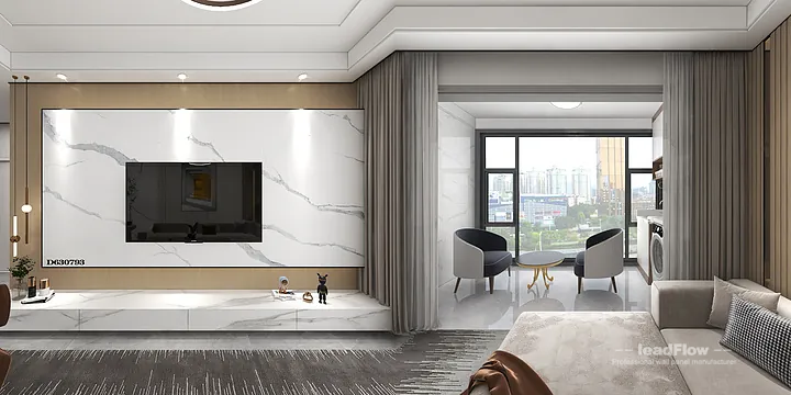Hangzhou Apartment Interior with WPC Cladding &mdash; Living-Dining Room Accent in Hangzhou, China