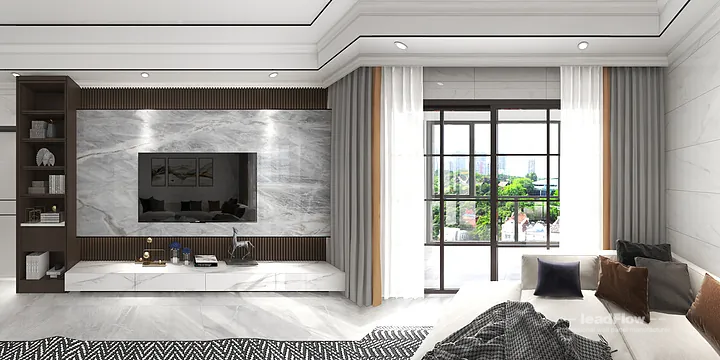 Hangzhou Apartment Interior with WPC Cladding &mdash; Living-Dining Room Accent in Hangzhou, China