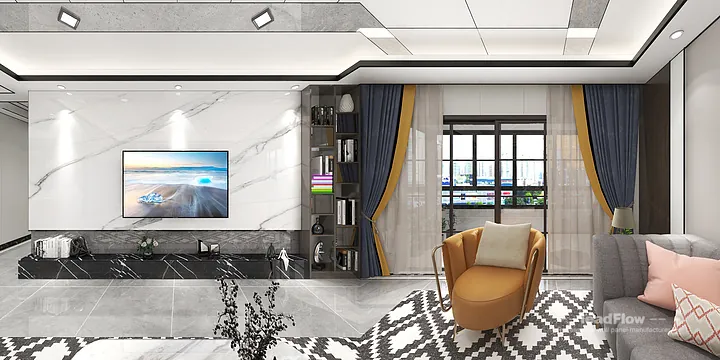 Hangzhou Apartment Renovation with WPC Wall Panel | Living-Dining Room Idea in Hangzhou, China
