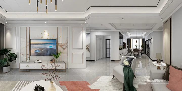 Hangzhou Apartment Renovation with WPC Wall Panel | Living-Dining Room Idea in Hangzhou, China - photo 5