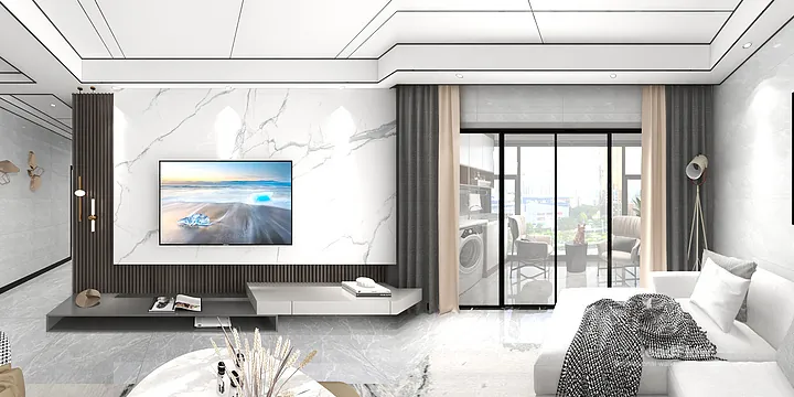 Hangzhou Apartment Interior with WPC Wall Panel &mdash; Living-Dining Room Accent in Hangzhou, China