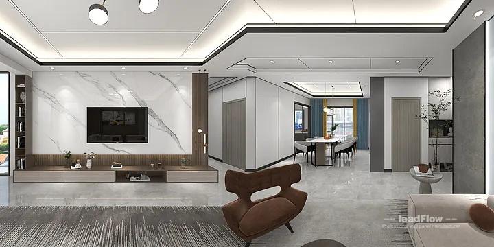 Hangzhou Apartment Renovation with WPC Wall Panel | Living-Dining Room Idea in Hangzhou, China - photo 8