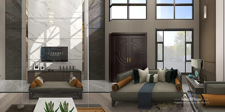 Hangzhou Villa Interior with WPC Cladding &mdash; Living Room Accent in Shangcheng District, Hangzhou, China