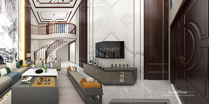 Hangzhou Villa Interior with WPC Cladding &mdash; Living Room Accent in Shangcheng District, Hangzhou, China - photo 13