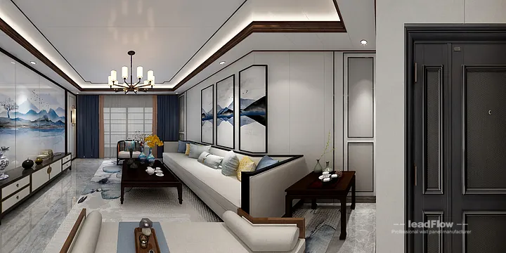 New Chinese Oriental Apartment Interior in Hangzhou using WPC Interior Panel in Hangzhou, China