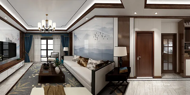 Hangzhou Apartment Featuring WPC Interior Panel | New Chinese Oriental Walls in Hangzhou, China