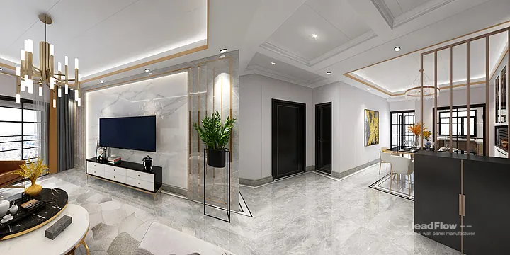 Hangzhou Apartment Renovation with WPC Wall Panel | Living-Dining Room Idea in Hangzhou, China