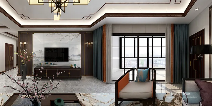 Hangzhou Apartment Interior with WPC Cladding &mdash; Living-Dining Room Accent in Hangzhou, China